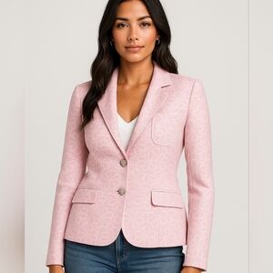 ICE Pink Flower Jacquard Patterned Blazer With Rhinestone Buttons Size 8